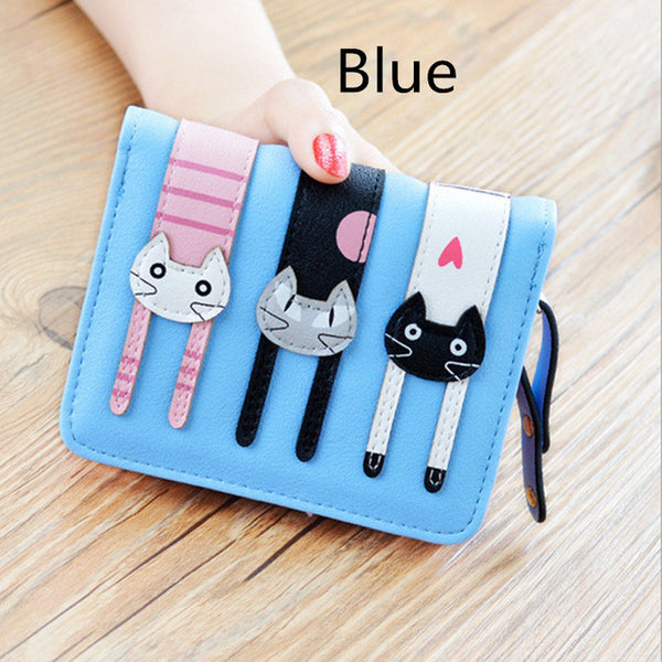 2017 New Women Cute PU Leather Hasp Cartoon Cat Short Wallet Animal Change Purse Card Holder Girls Handbag Free Shipping P361