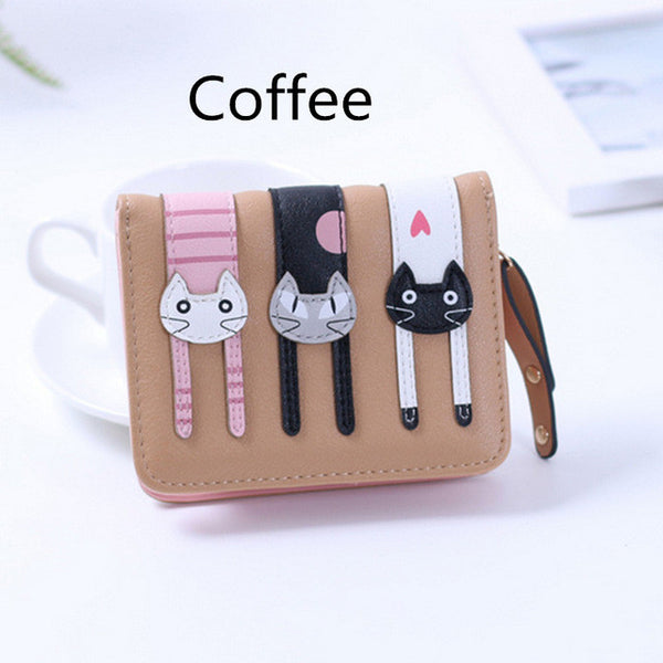 2017 New Women Cute PU Leather Hasp Cartoon Cat Short Wallet Animal Change Purse Card Holder Girls Handbag Free Shipping P361