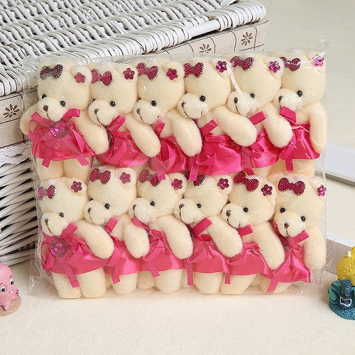 Wholesale 12PCS/lot 12CM Bear Lovely Girls Plush Toy Doll Stuff&plush Mini Bouquets Bear Toy For Promotional Gift