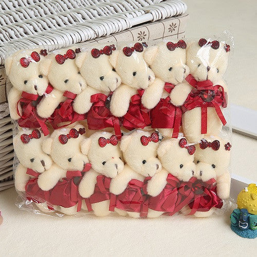 Wholesale 12PCS/lot 12CM Bear Lovely Girls Plush Toy Doll Stuff&plush Mini Bouquets Bear Toy For Promotional Gift