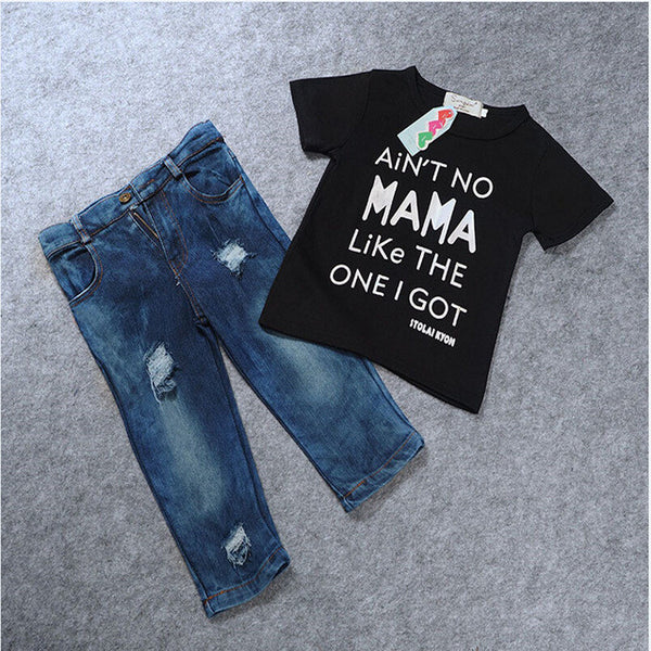 Newborn Toddler Infant Clothing,Cool Baby Boy Clothes outfits,Baby kids T-shirt Top Tee +Ripped Jeans Denim Pants Outfits Set