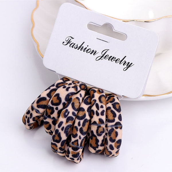 6PCS/Pack New Korean Cotton Print Hair Ropes Leopard High Elastic Headband Elegance Hair Bands For Women Girls Hair Accessories