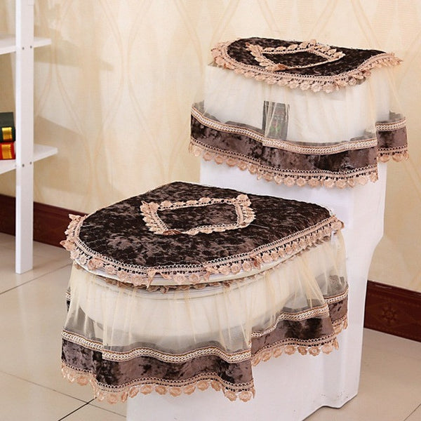 High Grade Lace Three-piece Set Toilet Seat Cover U-shaped Overcoat WC Cover Home Decor Bathroom Toilet Mats closestool merletto
