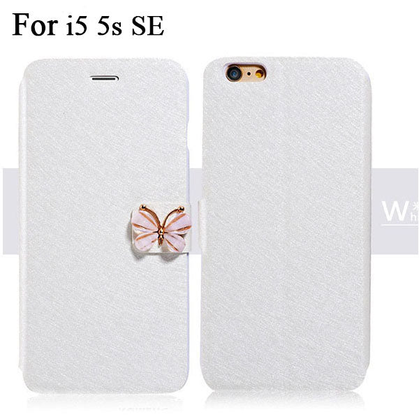 Luxury Fashion Butterfly Built-in Card slot Silk Pattern 4.7" Stand Flip Leather Mobile Phone Case For iPhone 5 5S SE 6 6S Plus