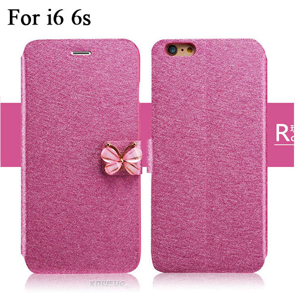 Luxury Fashion Butterfly Built-in Card slot Silk Pattern 4.7" Stand Flip Leather Mobile Phone Case For iPhone 5 5S SE 6 6S Plus