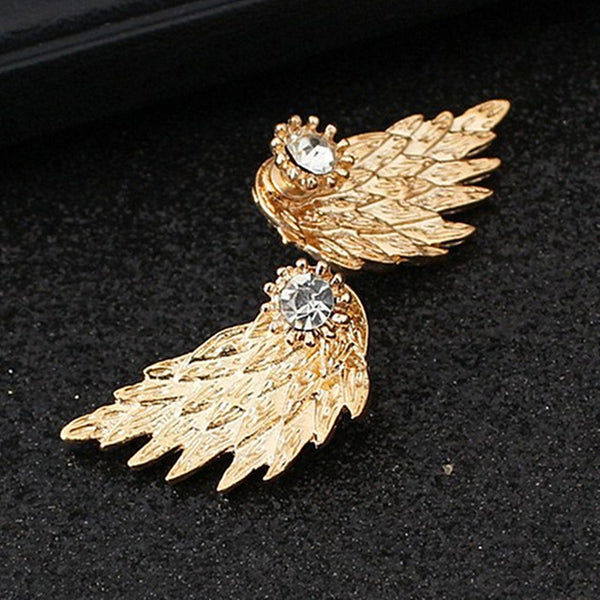 ES101 Women's Angel Wings Stud Earrings Rhinestone Inlaid Alloy Ear Jewelry Party Earring Gothic Feather Brincos Fashion 2017