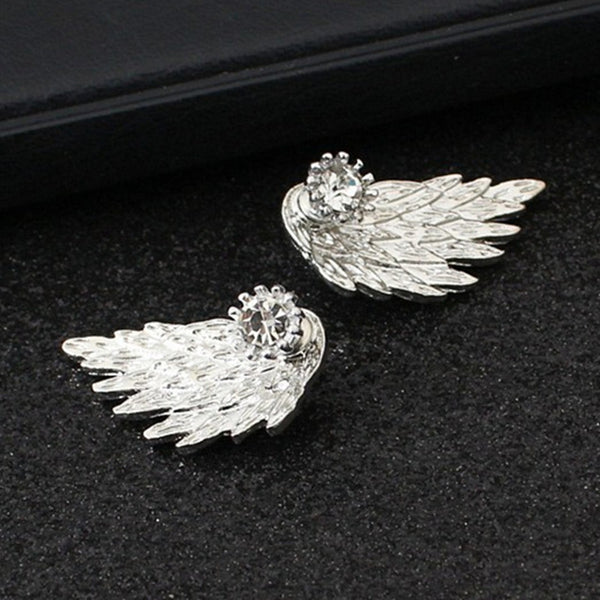 ES101 Women's Angel Wings Stud Earrings Rhinestone Inlaid Alloy Ear Jewelry Party Earring Gothic Feather Brincos Fashion 2017