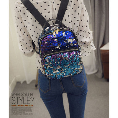 2016 New Arrival Women All-match Bag PU Leather Sequins Backpack Girls Small Travel Princess Bling Backpacks ZD215
