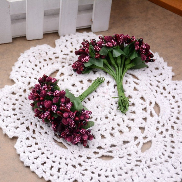 12PCS/lot Mulberry party Artificial Flower Stamen wire stem/marriage leaves stamen DIY wreath wedding box decoration Fake flower