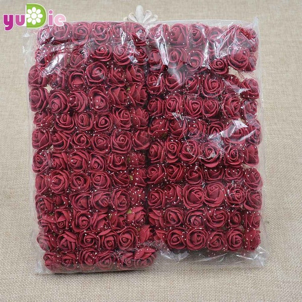 Sale!! 2cm head Multicolor PE Rose Foam Mini Flower Bouquet Solid Color/Scrapbooking Artificial foam Rose Flowers(144pcs/lot)