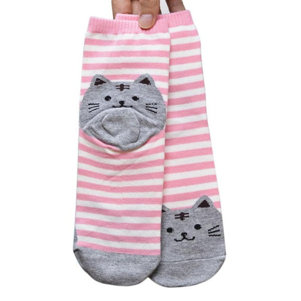 Dec 17 Amazing 1 Pair 3D Animals Striped Cartoon Cat Socks for Women Cotton Sock Spring Summer and Autumn