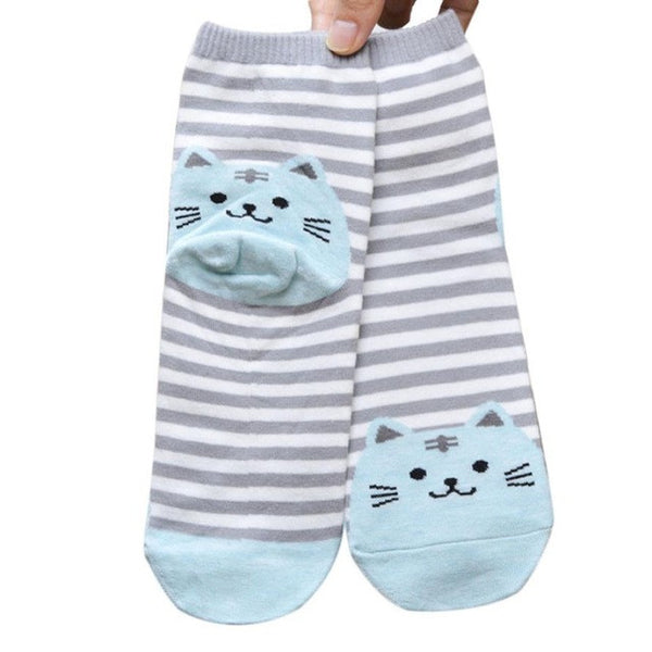 Dec 17 Amazing 1 Pair 3D Animals Striped Cartoon Cat Socks for Women Cotton Sock Spring Summer and Autumn