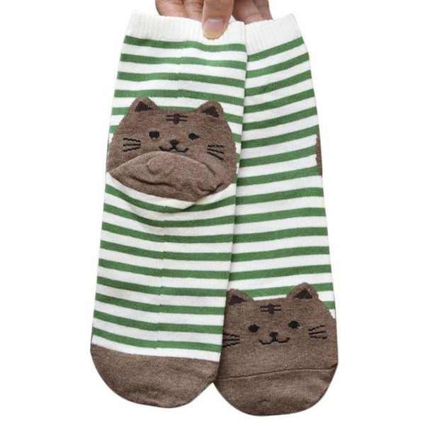Dec 17 Amazing 1 Pair 3D Animals Striped Cartoon Cat Socks for Women Cotton Sock Spring Summer and Autumn
