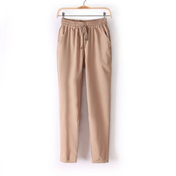 Hot Sale Casual Women Chiffon Pants Elastic Waist Solid Color Office OL Pants Summer Slim Lady Pants  AB17