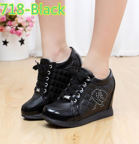 Black White Free Shipping Hidden Wedge Heels Fashion Women's Elevator Shoes Casual Shoes For Women wedge heel Rhinestone 2017