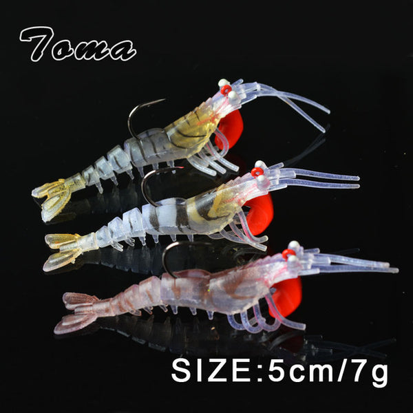 TOMA 3PCS/lot Soft Shrimp Fishing Lures Artificial Shrimp Baits 7g/10g/13g/19g Colors Soft Lure Bionic Bait With Lead Hook
