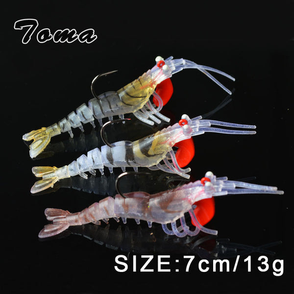 TOMA 3PCS/lot Soft Shrimp Fishing Lures Artificial Shrimp Baits 7g/10g/13g/19g Colors Soft Lure Bionic Bait With Lead Hook