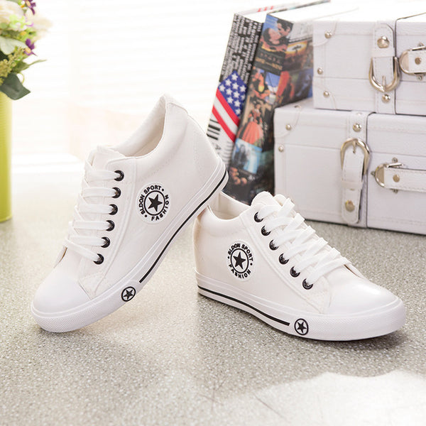 Summer Wedges Canvas Shoes Women Casual Shoes Female Cute White Basket Stars Zapatos Mujer Trainers 5 cm Height
