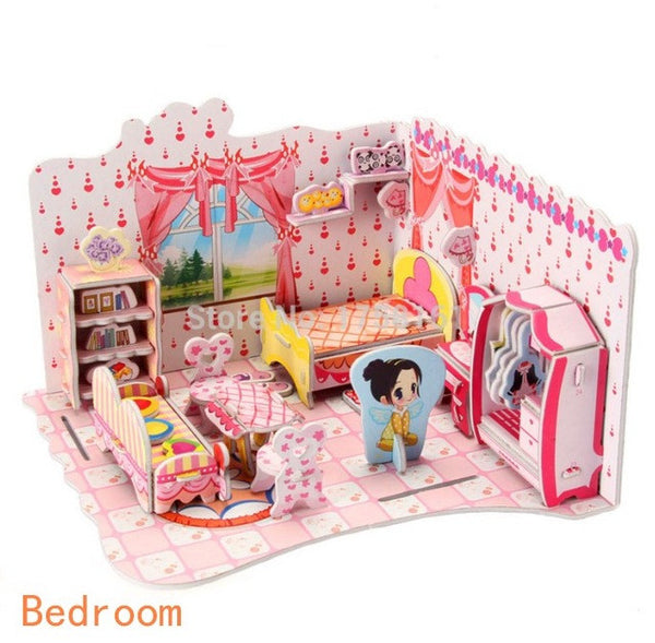 3D kids toys puzzle Bedroom Kitchen Living room Bathroom paper model building kit toys gift for children girls