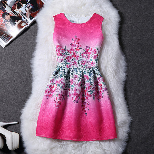 2XL New Brand Spring Summer Plus Size Women Print Floral Vest Dress Sleeveless A Line Party Fashion Dresses Vestido De Festa Hot