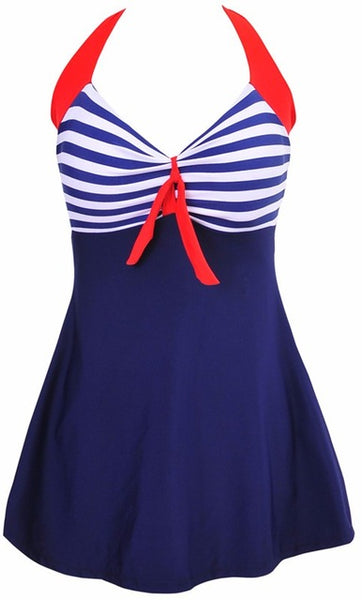 Newest Sexy  Stripe Padded Halter Skirt Swimwear Women One Piece Swimsuit Beachwear Bathing Suit Swimwear Dress Plus Size M-4XL