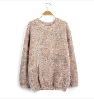 Women Fashion Autumn Winter Warm Mohair O-Neck Women Pullover Long Sleeve Casual Loose Sweater Knitted Tops