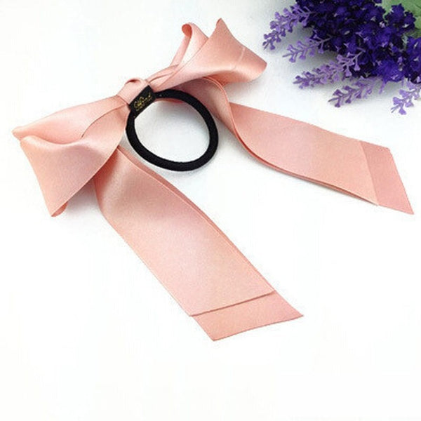 MOONBIFFY 1X Women Tiara Satin Ribbon Bow Hair Band Rope Scrunchie Ponytail Holder Hair Braider Styling Accessories Tools