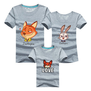 Ming Di 2016 Family Look T Shirts Family Matching Clothes Dad & Mom & Son & Daughter Cartoon Fox Rabbit Family Minions Outfits