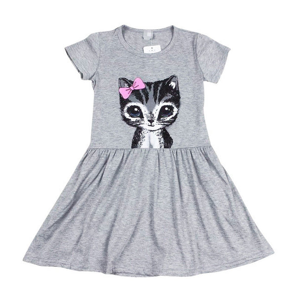 Toddler Baby Girl Kid Princess Casual Party Cat Print Summer Shirt Dress Clothes S01