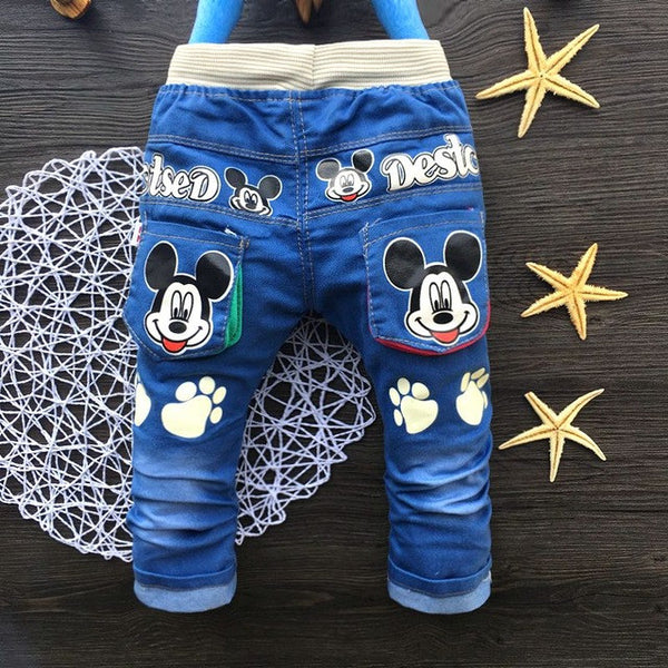 Hot autumn Fashion Kids Jeans Cute baby Cartoon pants Toddler boys Girls Elastic Straight trousers For Children 2-4 Years