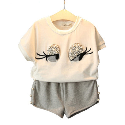 Humor Bear Girls Clothing Set Pearl Girls Clothes Set Lovely Long Eyelashes Toddler Girl tops + Pants Girls Suit Kids Clothes