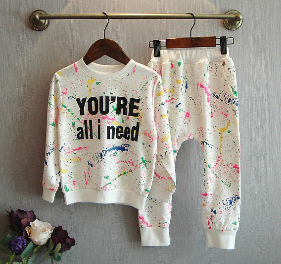 2PCS tops+pants Toddler girl clothing colorful printing girls clothes tracksuit baby girls kids clothes for 2 3 4 5 7 years girl