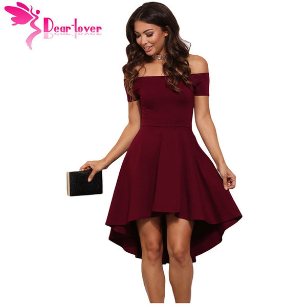 Dear Lover Elegant Women 2017 for Party Dresses Sexy Off Shoulder Burgundy All The Rage Skater Dress Vestidos de Festa LC61346