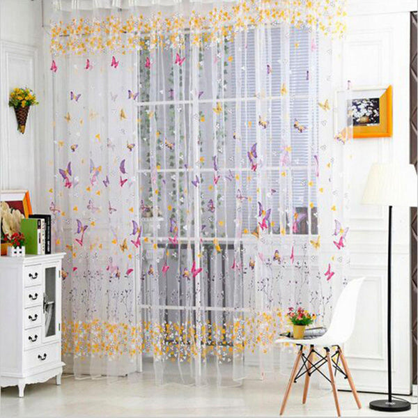 New style 100cm x 270cm Butterfly Print Sheer Window Panel Curtains Room Divider New style For Living Room Bedroom Decoration