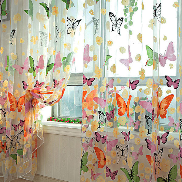 Butterfly Tulle Window Screen Door Balcony Curtains Panel Scarf Valance