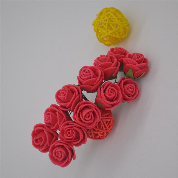 12pcs/lot Mini Artificial Rose Flowers Party Wedding decoration for home PE Foam flowers wreaths Artificial 2-2.5cm Head 6z