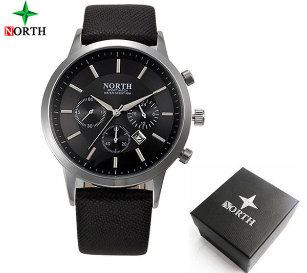 2016 Mens Watches NORTH Brand Luxury Casual Military Quartz Sports Wristwatch Leather Strap Male Clock watch relogio masculino