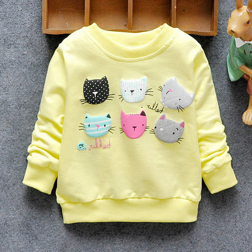2016 New Arrival Baby Girls Sweatshirts Winter Spring Autumn sweater cartoon 6 Cats long sleeve T-shirt Character kids clothes