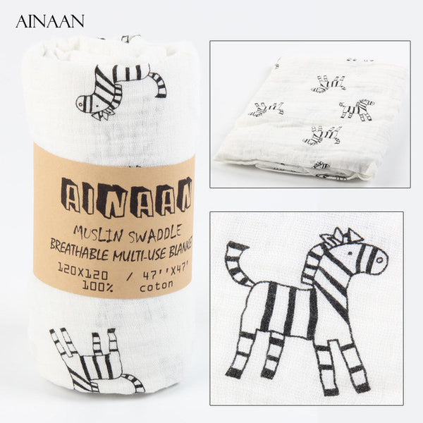 Ainaan Muslin Cotton Baby Swaddles For Newborn Baby Blankets Black & White Gauze Bath Towel