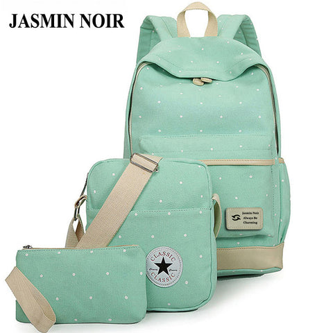 fresh Canvas Women Backpack big girl student book bag with purse laptop 3pcs set bag high quality ladies school bag for teenager