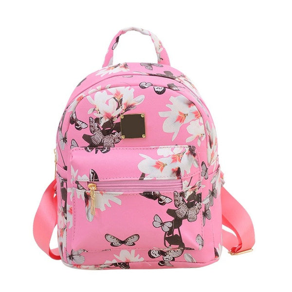 Fashion Floral Printing Women Leather Backpack School Bags for Teenage Girls Lady Travel Small Backpacks Mochila Feminina