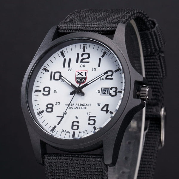 2016 New Famous Brand XINEW Men Date Quartz Watch Army Soldier Military Canvas Strap Analog Watches Sports Clock Wristwatches