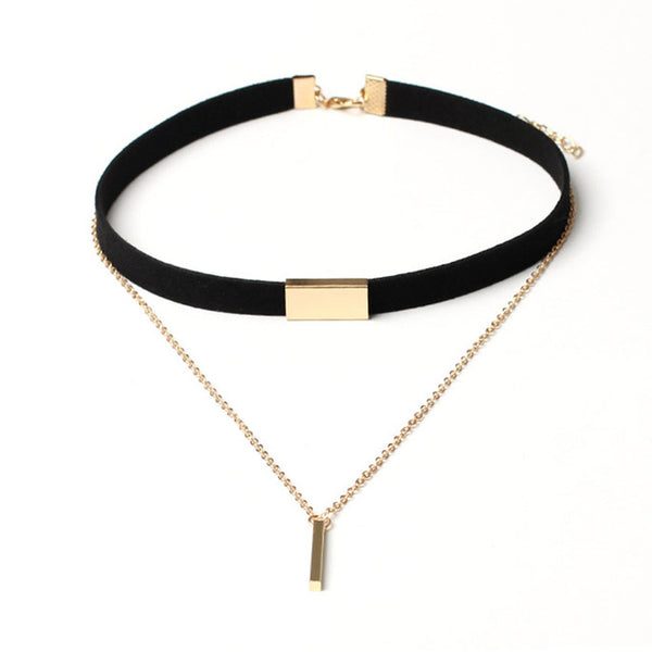 2016 New Black Velvet Choker Necklace Gold Chain Bar Chokers Chocker Necklace For Women collares mujer collier ras du cou