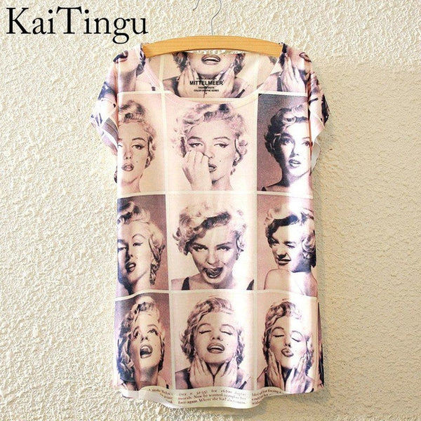 KaiTingu 2016 Brand New Fashion Summer Harajuku Animal Cat Print Shirt O-Neck Short Sleeve T Shirt Women Tops White T-shirt