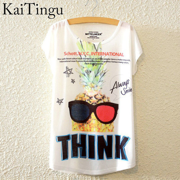 KaiTingu 2016 Brand New Fashion Summer Harajuku Animal Cat Print Shirt O-Neck Short Sleeve T Shirt Women Tops White T-shirt