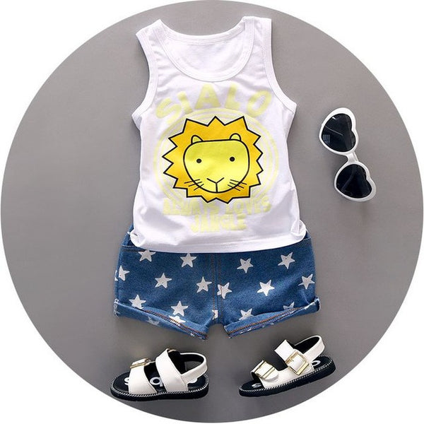 High quality baby boy clothes 2016 Summer cotton baby clothing set 2pc for 1 2 3 years old boys vest suit A021-108