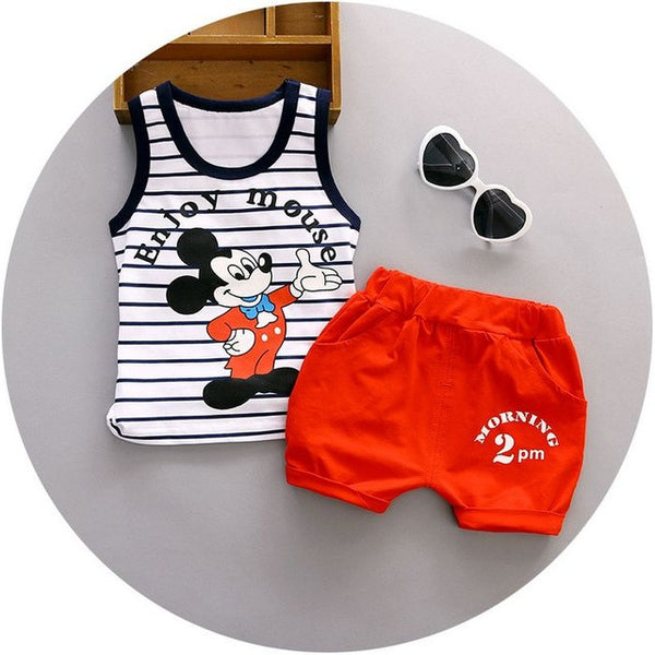 High quality baby boy clothes 2016 Summer cotton baby clothing set 2pc for 1 2 3 years old boys vest suit A021-108