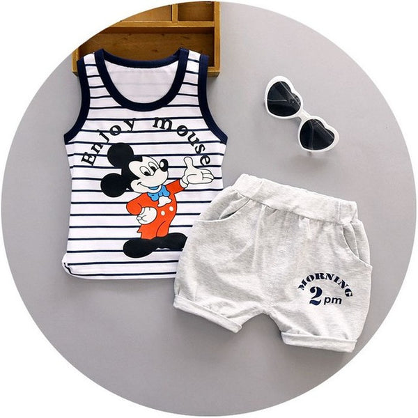 High quality baby boy clothes 2016 Summer cotton baby clothing set 2pc for 1 2 3 years old boys vest suit A021-108