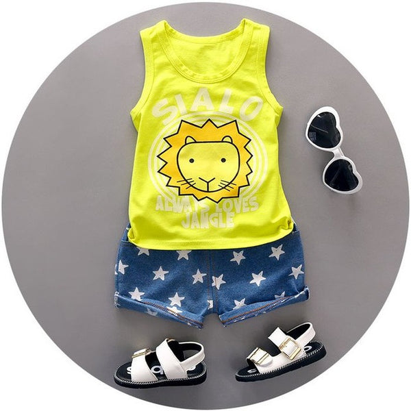 High quality baby boy clothes 2016 Summer cotton baby clothing set 2pc for 1 2 3 years old boys vest suit A021-108