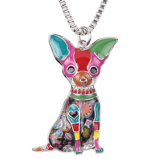 Bonsny Maxi Statement Metal Alloy Chihuahuas Dog Choker Necklace Chain Collar Pendant Fashion New Enamel Jewelry For Women